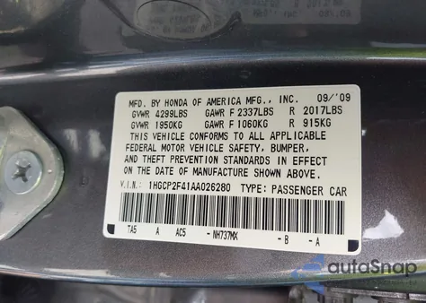 2010 Honda Accord 2.4 Lx-P from USA, damaged, VIN 1HGCP2F41AA026280
